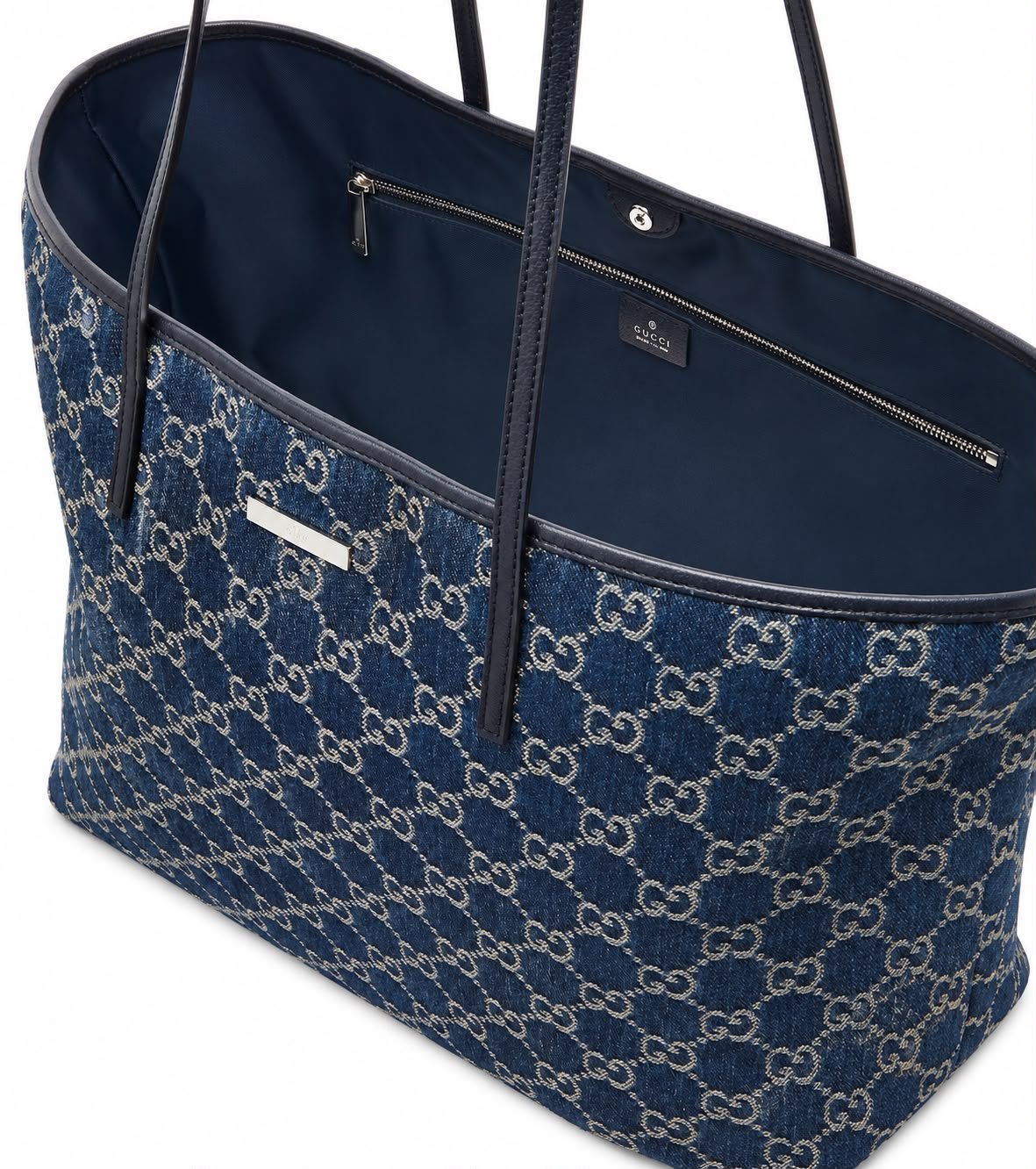 Essence Large Leather-Trimmed Denim Tote Bag - Image 4