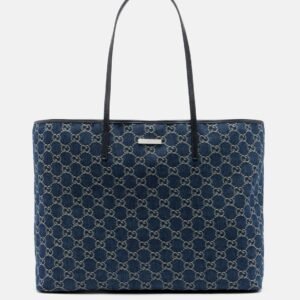 Essence Large Leather-Trimmed Denim Tote Bag