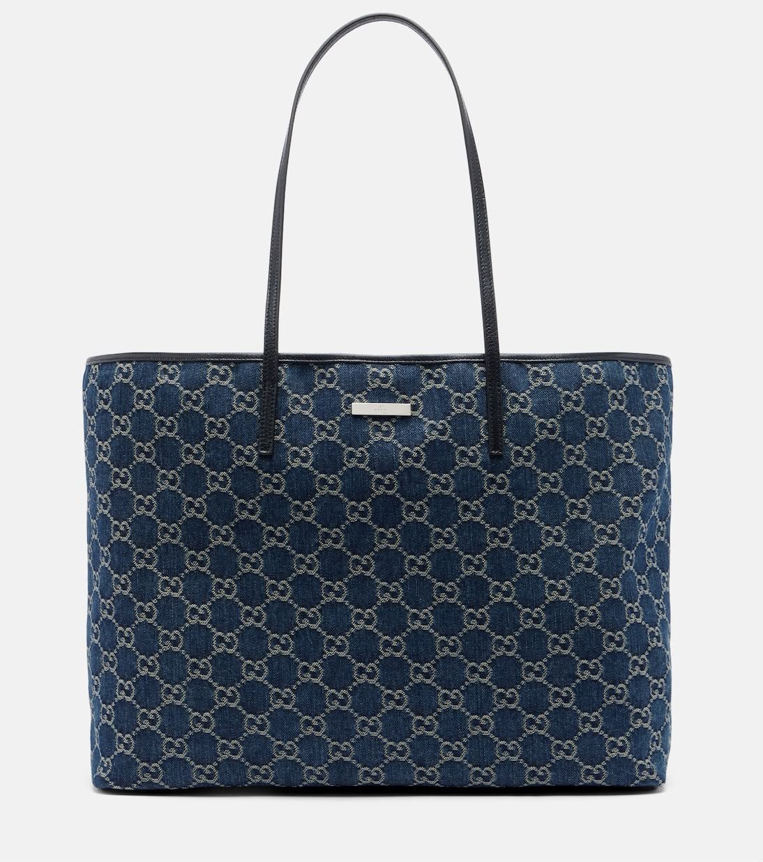 Essence Large Leather-Trimmed Denim Tote Bag